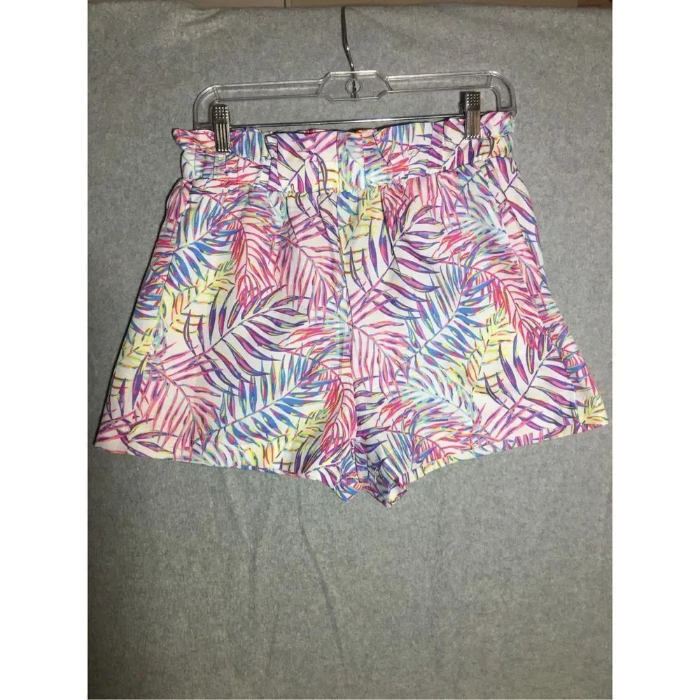 Womens Simply Southern Shorts Paperbag Waist Colorful Palm Leaves Spring